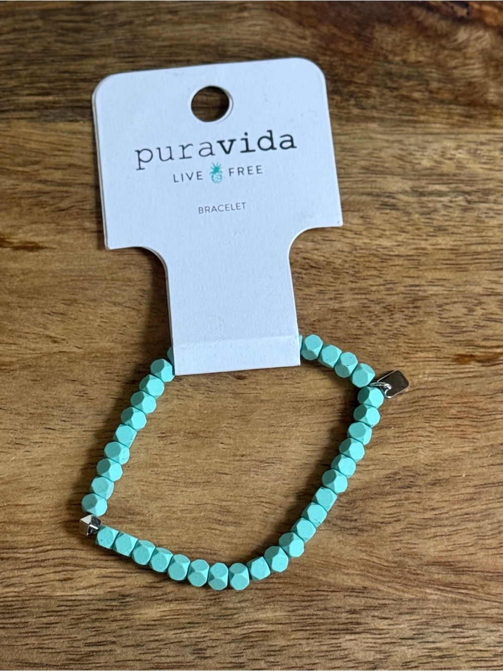 Pura Vida Coated Hematite Blue Stretch Bead Bracelet